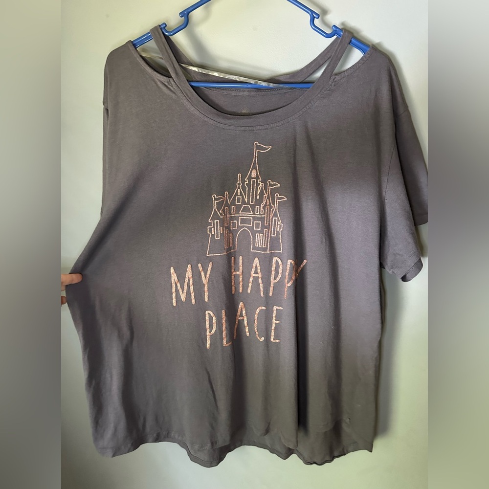 Gray Off Shoulder T-Shirt with Disney Castle